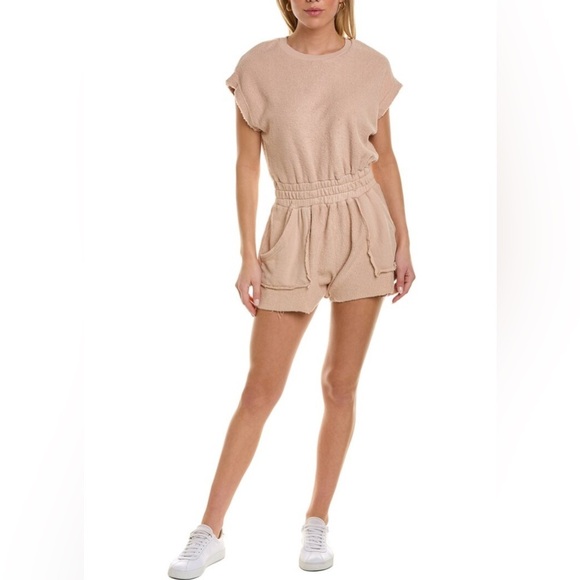 VINTAGE HAVANA Washed Texture Terry Shorts Romper In Light Grey Small - Picture 1 of 9